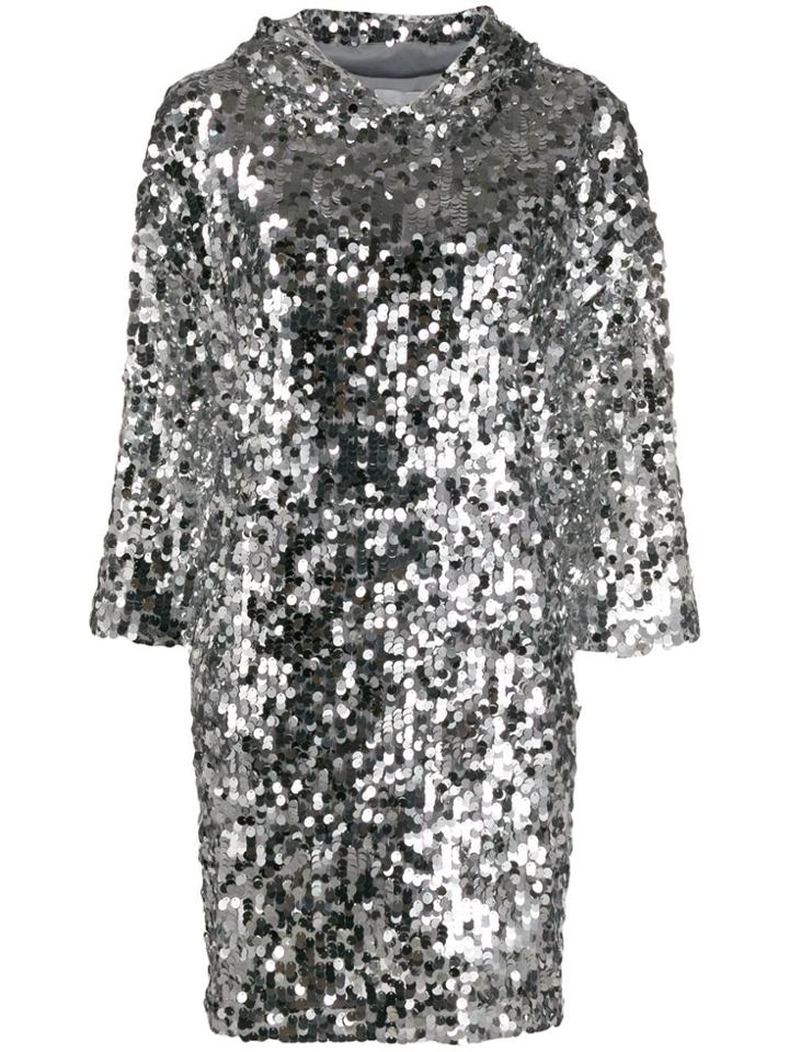 Be Blumarine Sequin Embroidered Mini Dress - Silver
