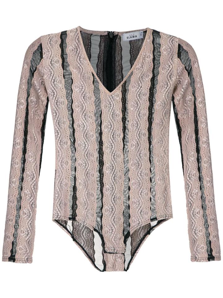 Amir Slama Striped Bodysuit - Neutrals