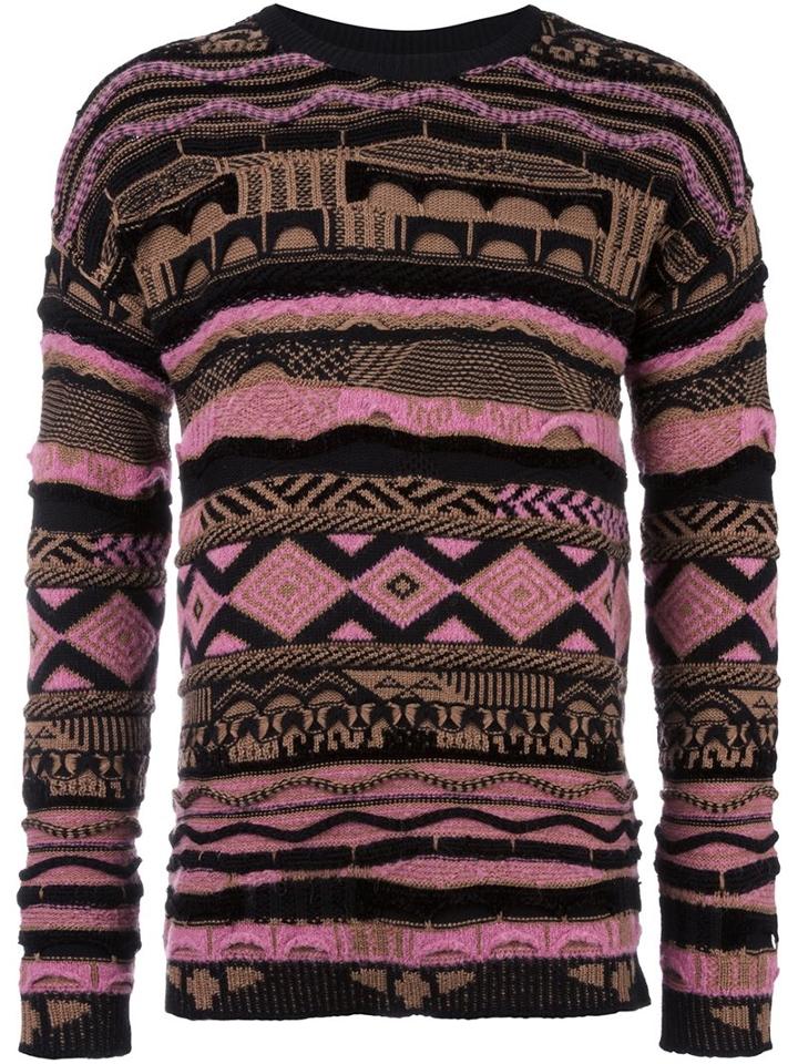 Laneus Striped Intarsia Jumper, Men's, Size: 46, Purple, Acrylic/polyamide/viscose/alpaca