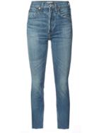 Re/done Frayed Hem High Rise Skinny Jeans - Blue
