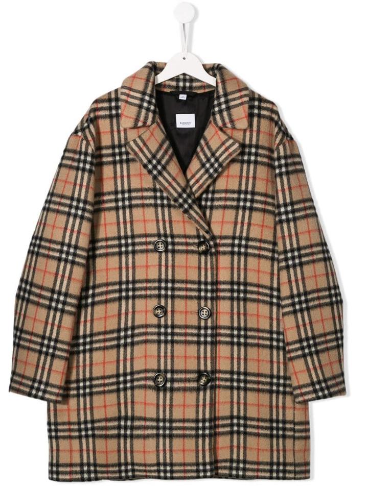Burberry Kids Teen Double-breasted Check Coat - Neutrals