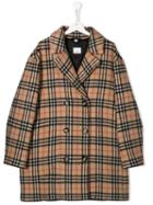 Burberry Kids Teen Double-breasted Check Coat - Neutrals