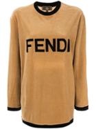 Fendi Pre-owned Logo Print Velvet Top - Brown