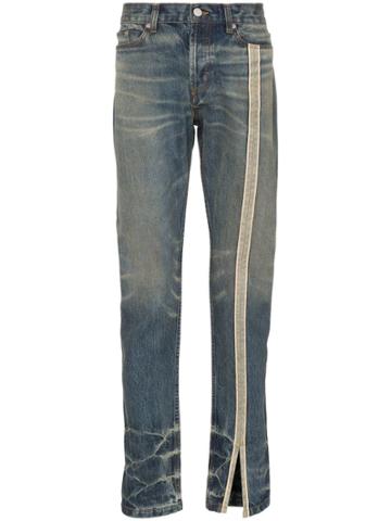 Nounion Side Stripe Slit Hem Straight Leg Jeans - Blue