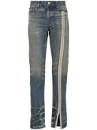 Nounion Side Stripe Slit Hem Straight Leg Jeans - Blue