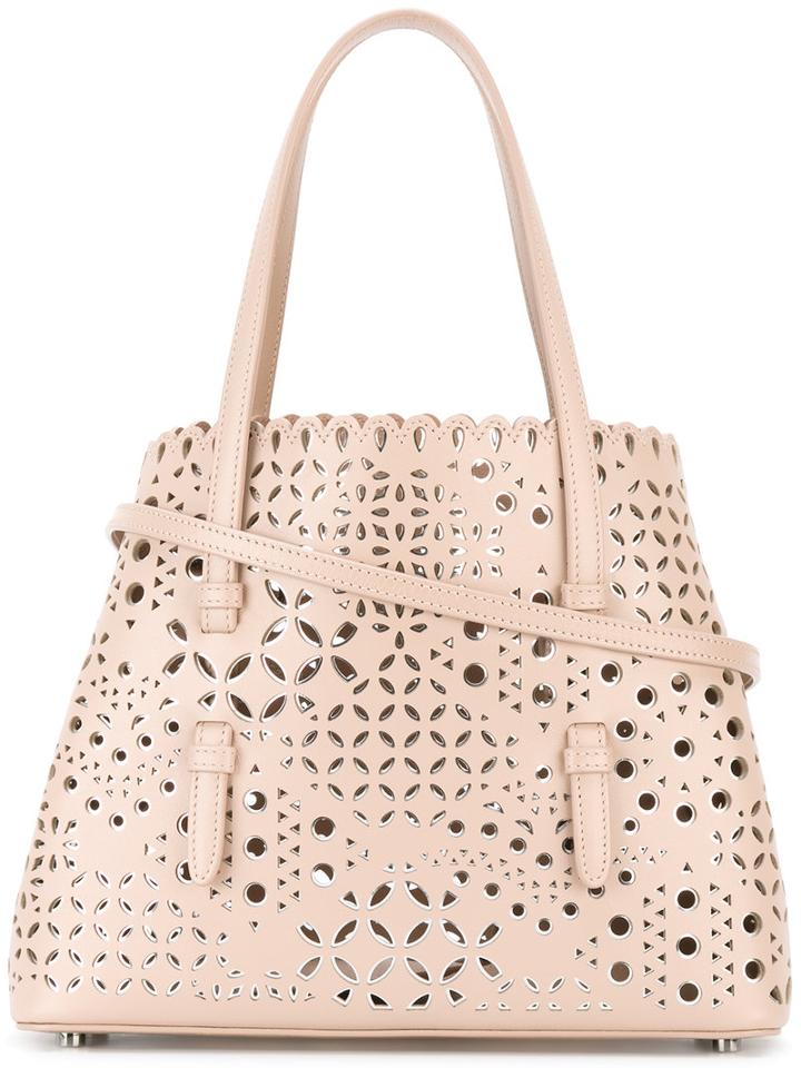 Alaïa Circular Pattern Perforated Tote, Women's, Nude/neutrals, Calf Leather