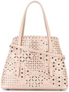 Alaïa Circular Pattern Perforated Tote, Women's, Nude/neutrals, Calf Leather