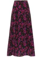 Les Reveries High-waisted Floral Print Front Slit Silk Midi Skirt -