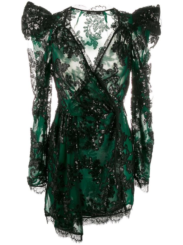 Amen Lace Trim Party Dress - Black