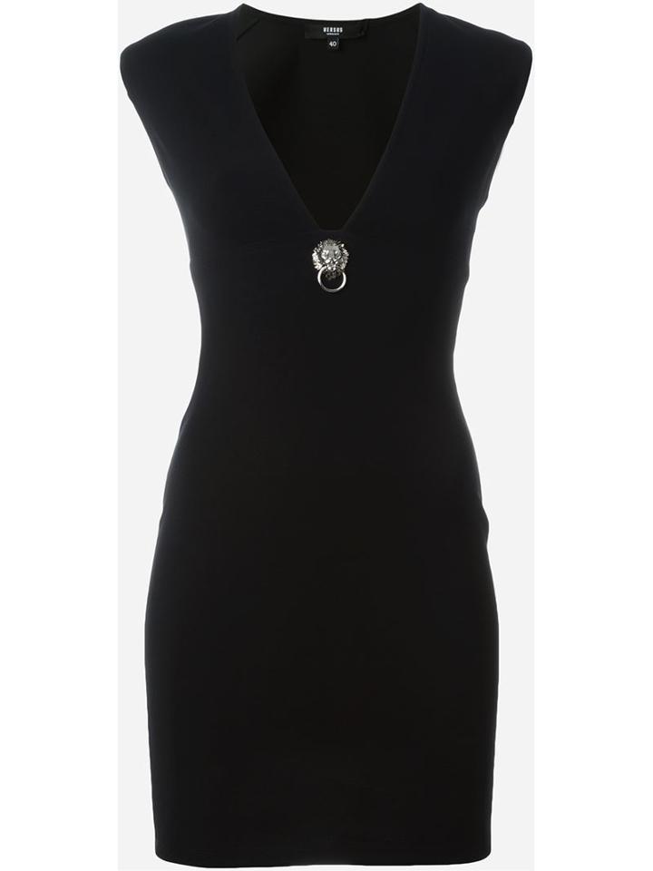 Versus Deep V-neck Fitted Dress, Women's, Size: 40, Black, Viscose/polyamide/spandex/elastane