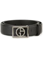 Giorgio Armani Logo Buckle Belt, Men's, Size: 110, Black, Calf Leather