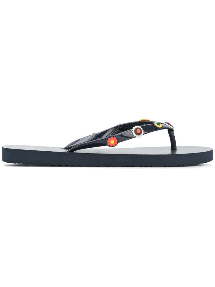 Tory Burch Floral Bead Flip Flops - Blue