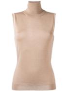 Lanvin Sleeveless Roll Neck Blouse, Women's, Size: Medium, Nude/neutrals, Silk/polyamide/spandex/elastane/cashmere