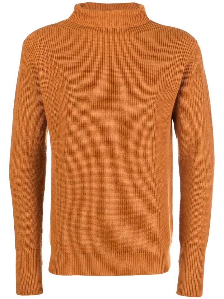 Barena Slim Fit Ribbed Polo Neck - Brown