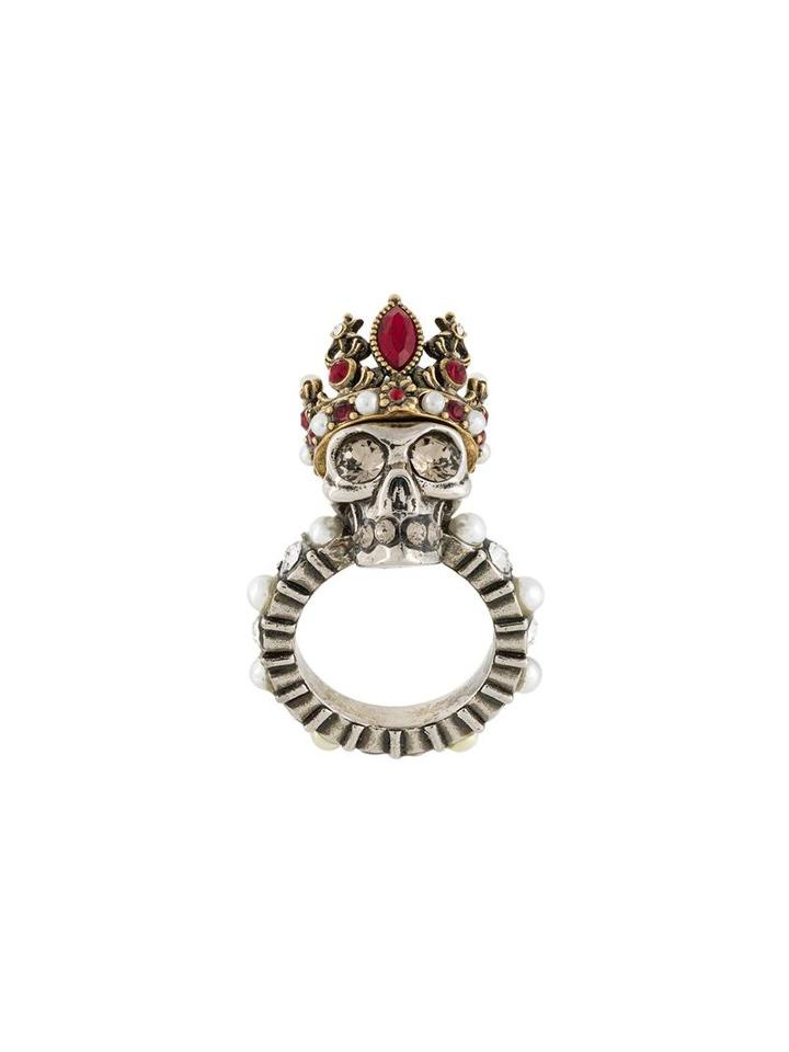 Alexander Mcqueen Queen Skull Ring, Women's, Metallic