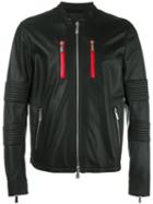 Marcelo Burlon County Of Milan Banded Collar Leather Jacket, Size: Large, Black, Lamb Skin/polyester/cotton