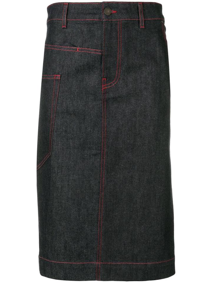 Joseph Overstitched Denim Midi Skirt - Blue