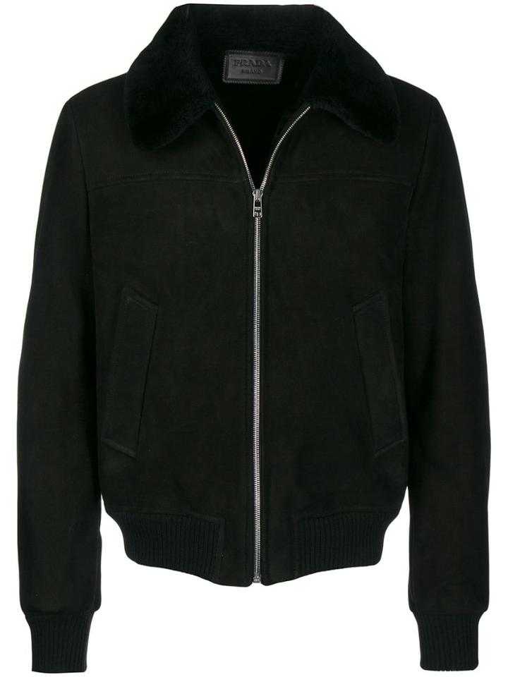 Prada Sheep Shearling Zipped Jacket - Black