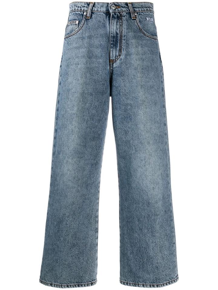 Msgm Cropped Distressed Jeans - Blue