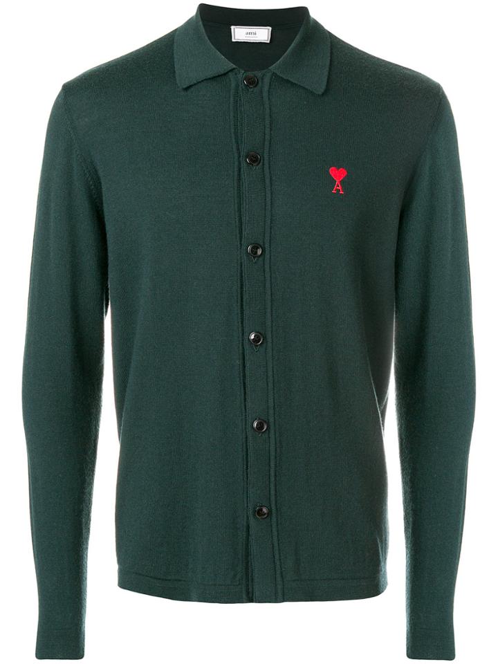 Ami Alexandre Mattiussi Knitted Shirt Ami De Coeur Embroidery - Green