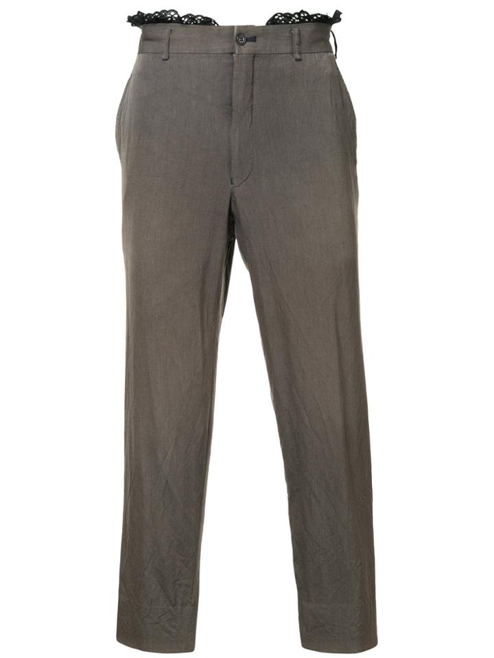 Comme Des Garçons Vintage Lace Detail Cropped Trousers - Brown