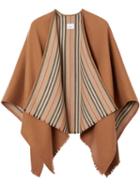 Burberry Icon Stripe Detail Wool Cape - Brown