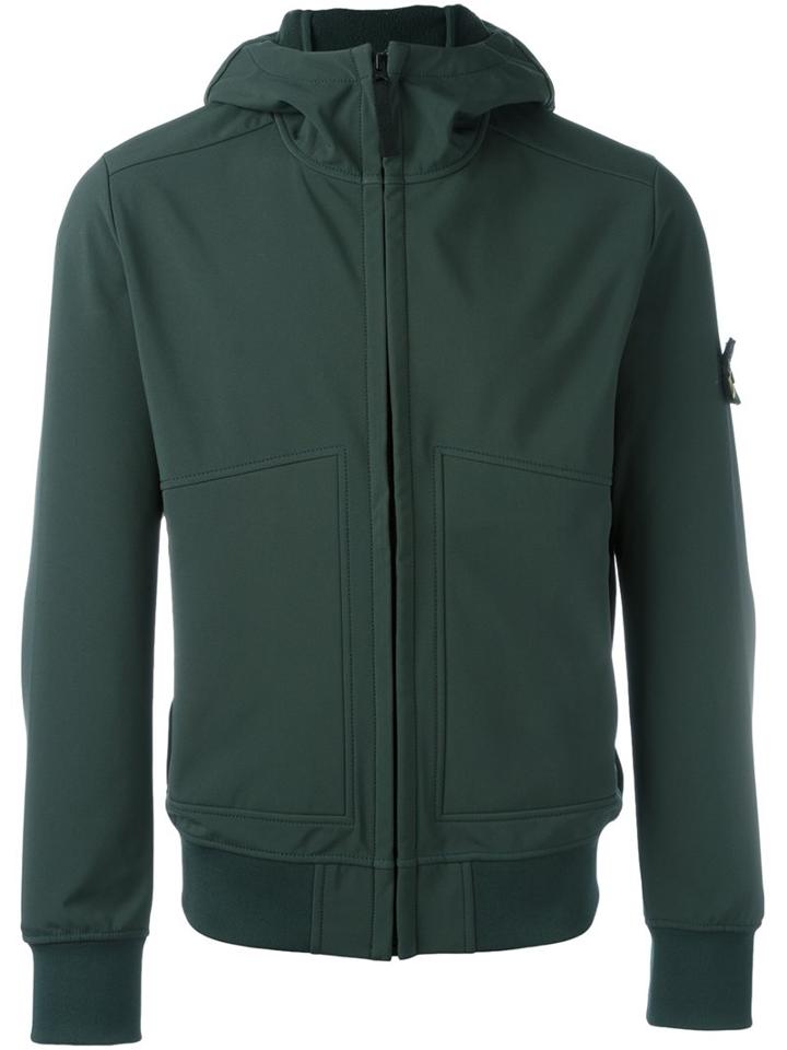 Stone Island Zipped Hoodie, Men's, Size: Medium, Green, Polyester/spandex/elastane
