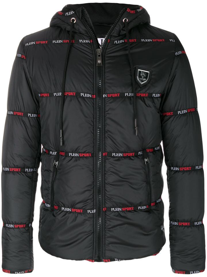 Plein Sport Logo Trimmed Padded Jacket - Black