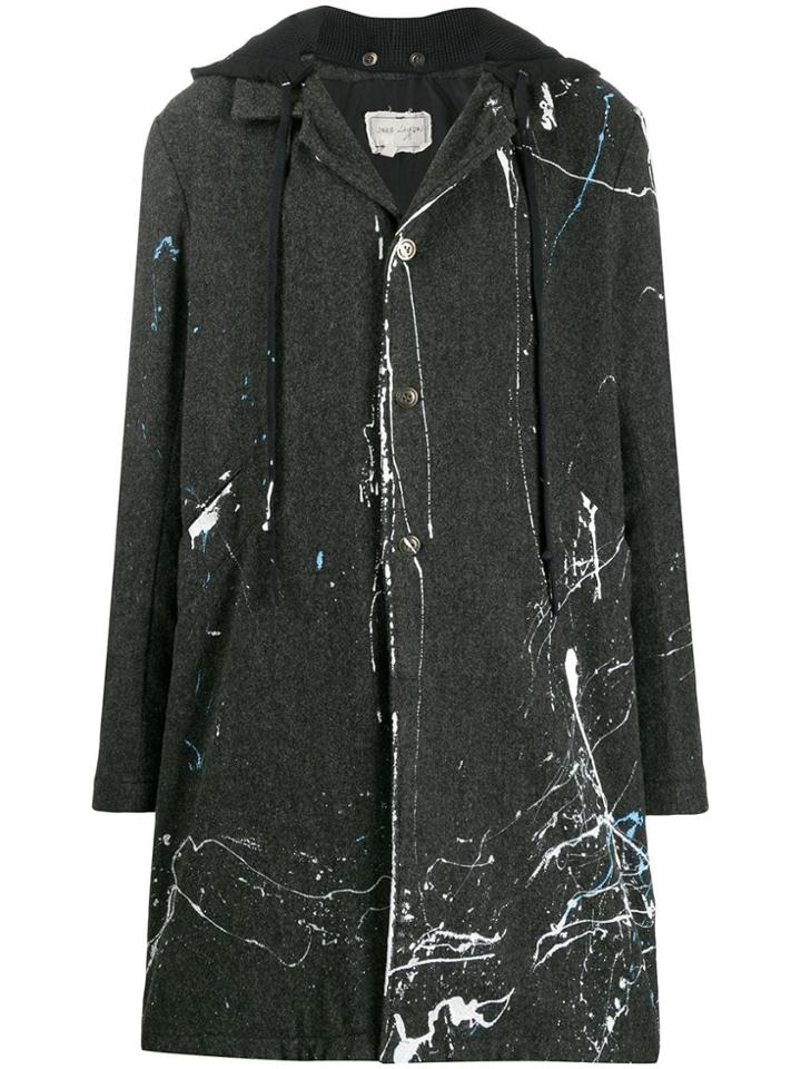 Greg Lauren Hooded Midi Coat - Black