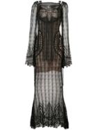 Roberto Cavalli - Lace Long Dress - Women - Cotton/polyamide - 40, Women's, Black, Cotton/polyamide