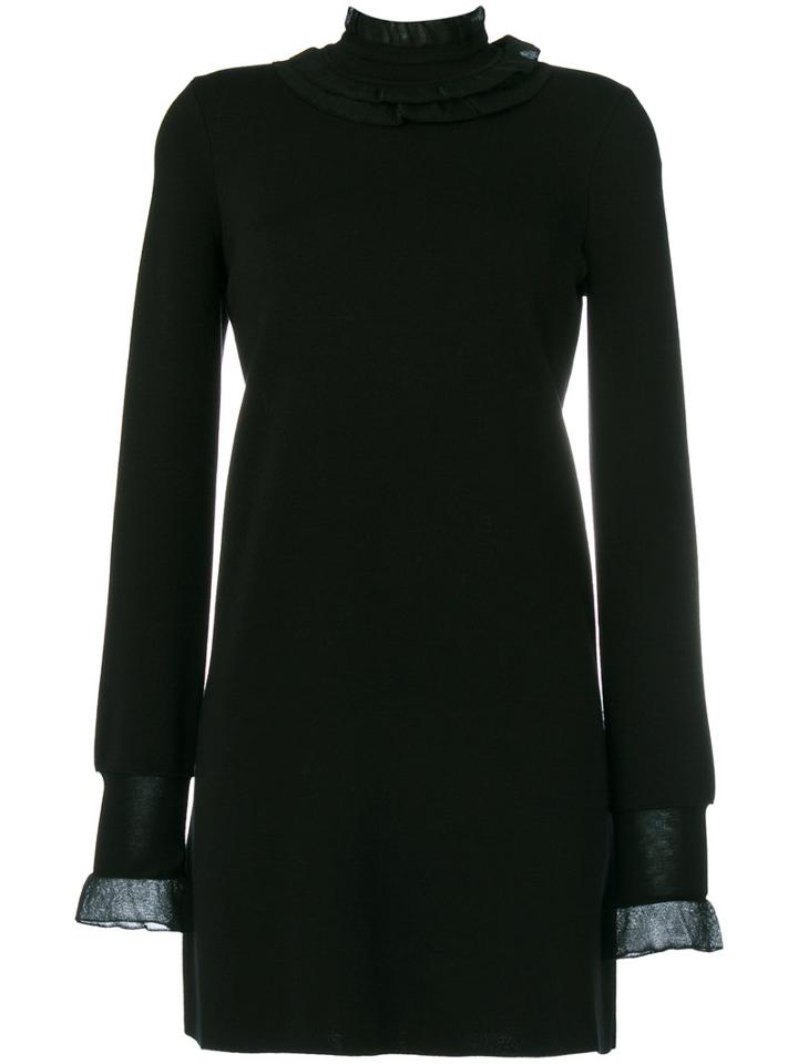 Ermanno Scervino - Ruffle Trim Knitted Dress - Women - Polyester/virgin Wool - 44, Black, Polyester/virgin Wool