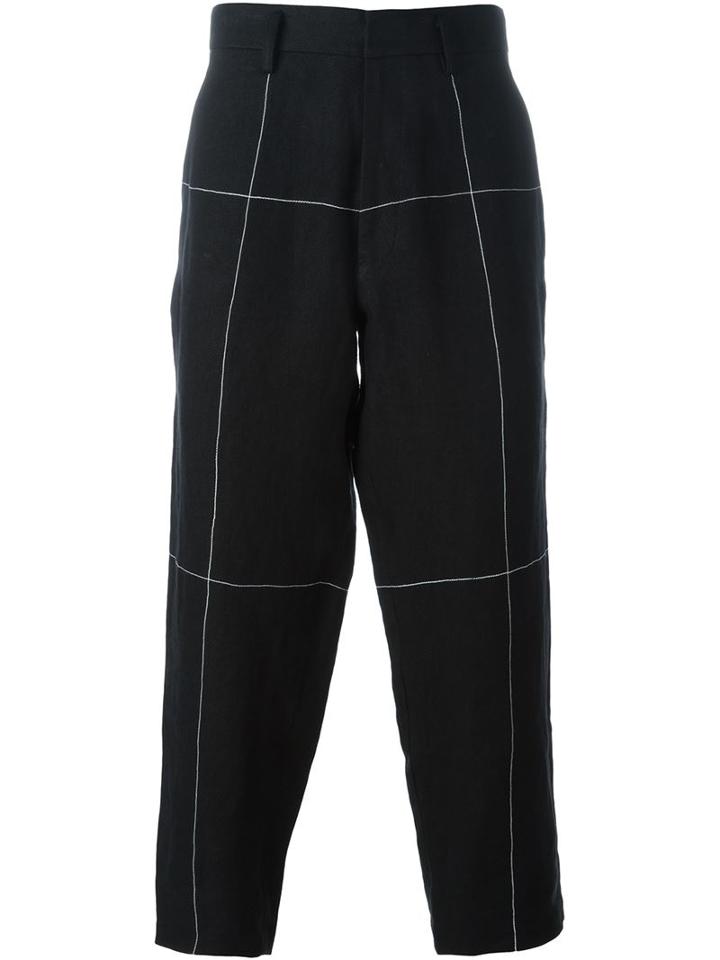 Aganovich Block Stitched Trousers, Men's, Size: 50, Black, Linen/flax