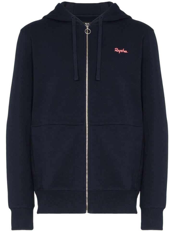 Rapha Blue Logo Embroidered Cotton Hoodie