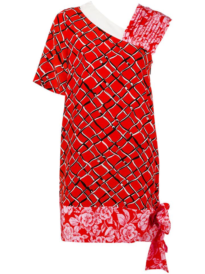 Msgm - Multi-print Asymmetric Dress - Women - Silk/polyester - 40, Red, Silk/polyester