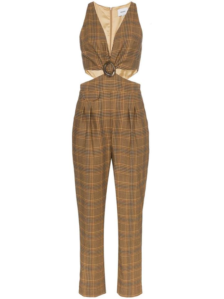 Nanushka Amor Cut-out Check Jumpsuit - Brown