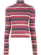Prada Striped Rib Knit Turtleneck Sweater - Red
