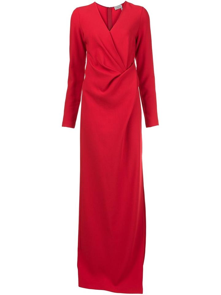 Lanvin Draped Floor-length Gown, Women's, Size: 44, Red, Spandex/elastane/viscose/wool