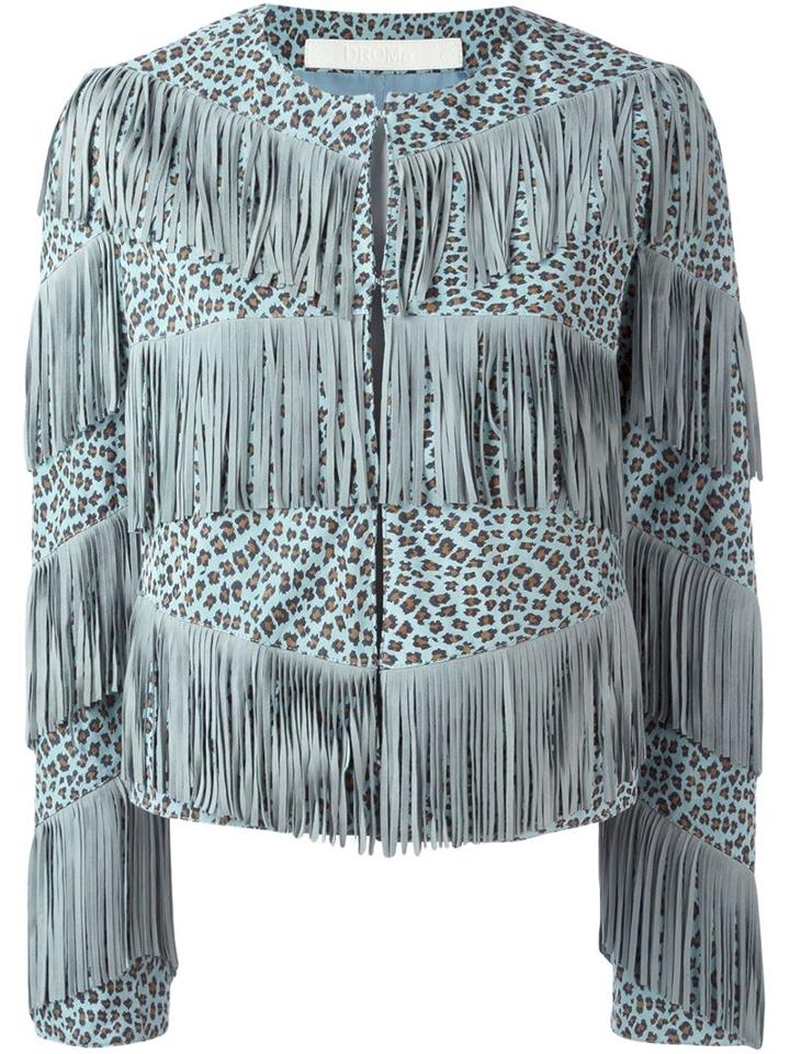 Drome Fringed Leopard Print Jacket, Women's, Size: Medium, Blue, Leather/acetate/cupro