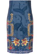 Versace Collection Embroidered High-waisted Skirt - Blue