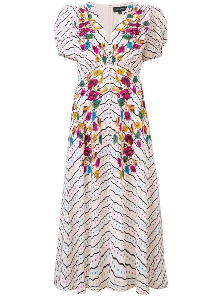 Saloni Floral Printed Midi Dress - Neutrals