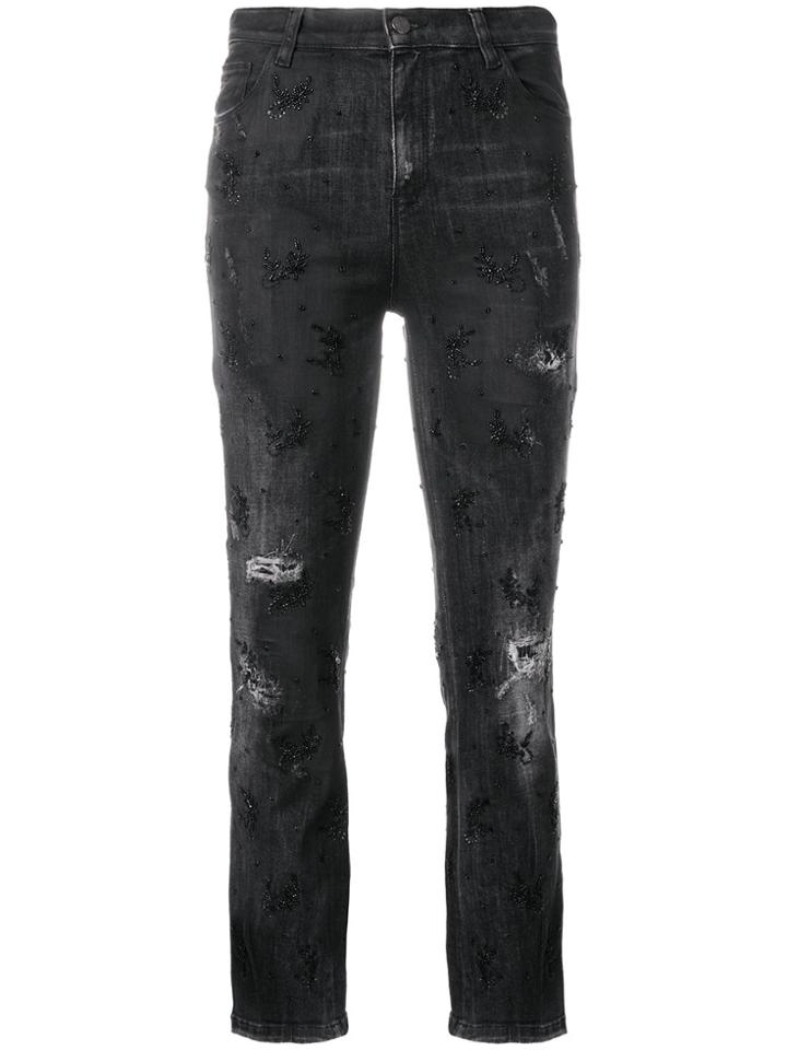 Amen Distressed Cropped Jeans - Grey
