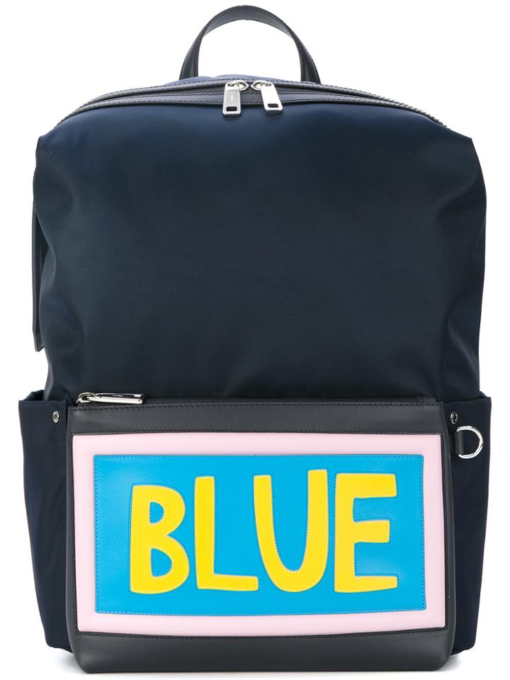 Fendi Blue Slogan Patch Backpack