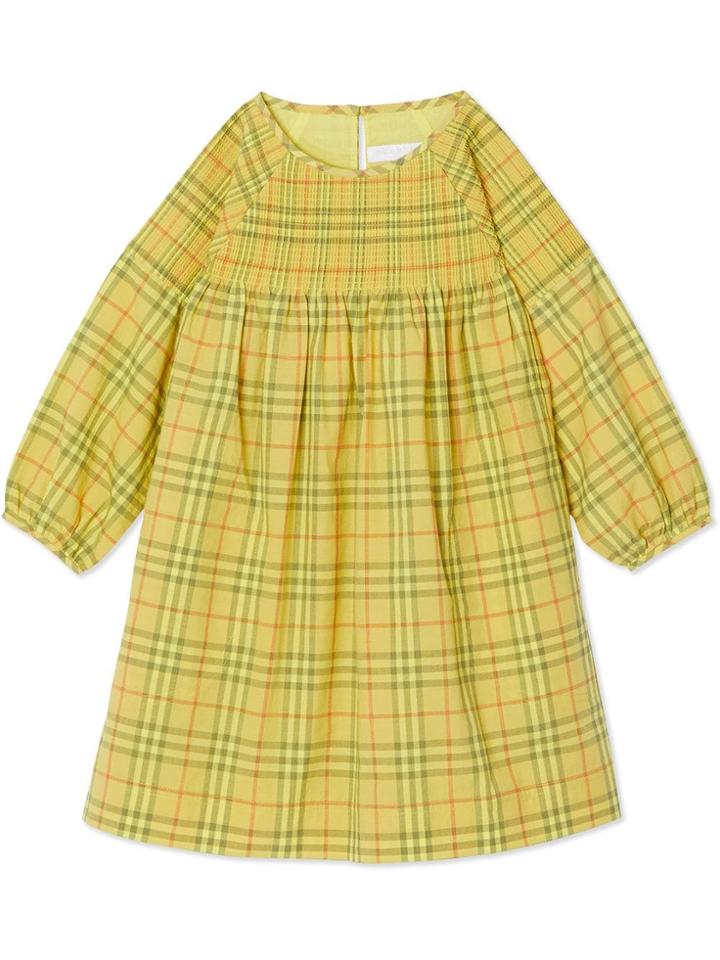 Burberry Kids Teen Smocked Check Cotton Dress - Yellow