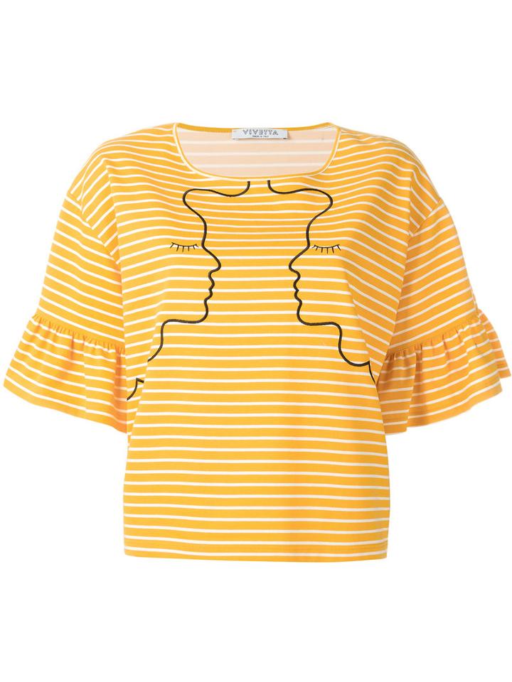 Vivetta Embroidered Striped T-shirt, Women's, Size: 42, Yellow/orange, Cotton