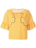 Vivetta Embroidered Striped T-shirt, Women's, Size: 42, Yellow/orange, Cotton