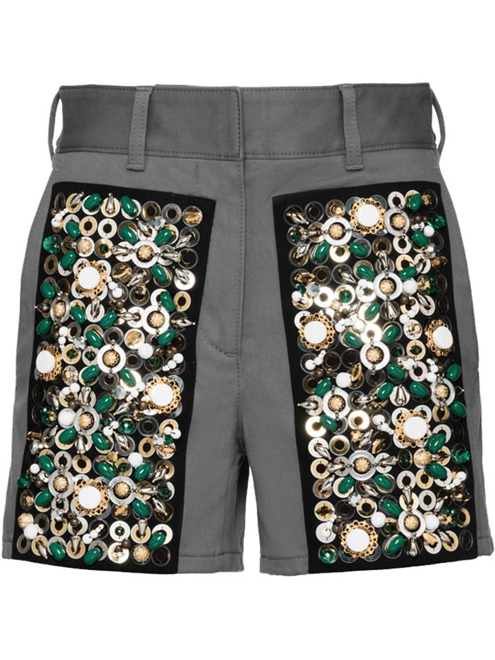 Prada Embroidered Drill Shorts - Grey