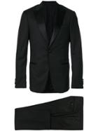 Z Zegna Satin Trim Peaked Lapel Suit - Black
