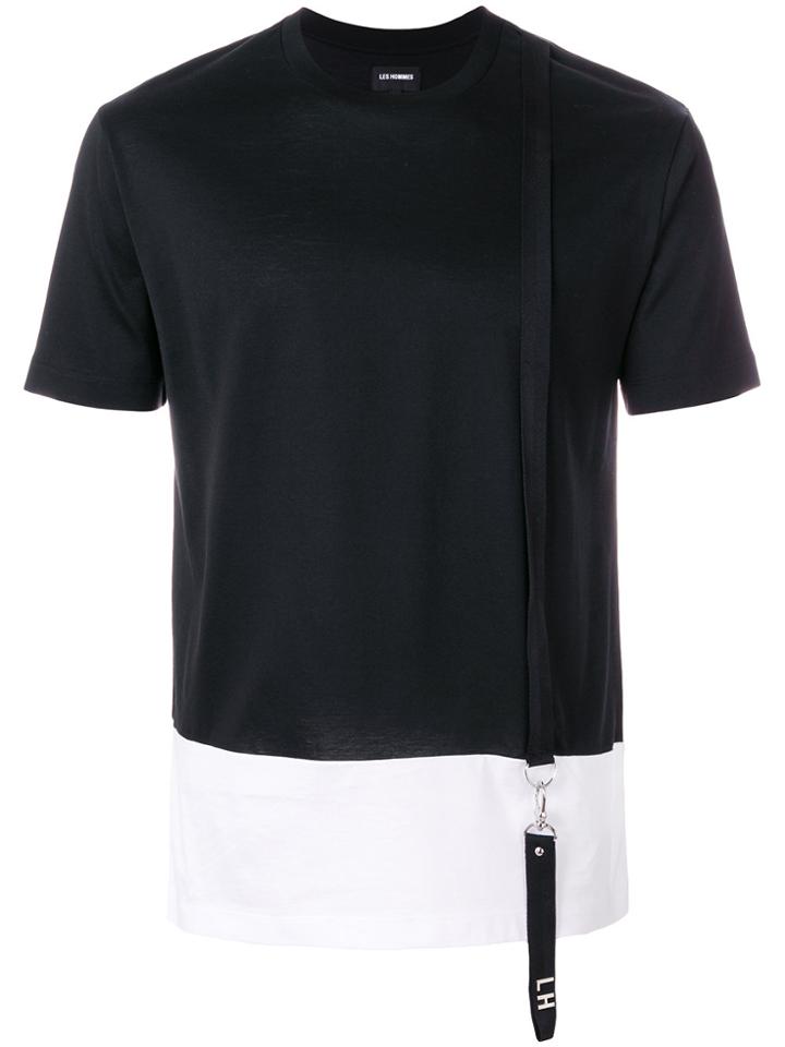 Les Hommes Contrast Cut T-shirt With Suspender - Black