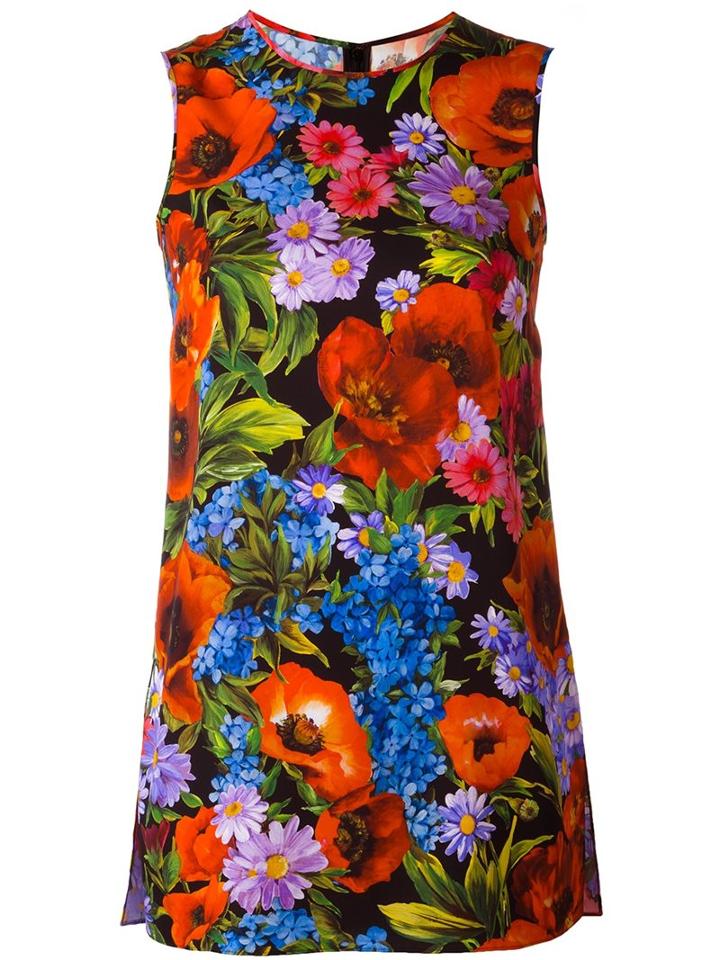 Dolce & Gabbana Floral Print Tank Top, Women's, Size: 46, Silk/spandex/elastane