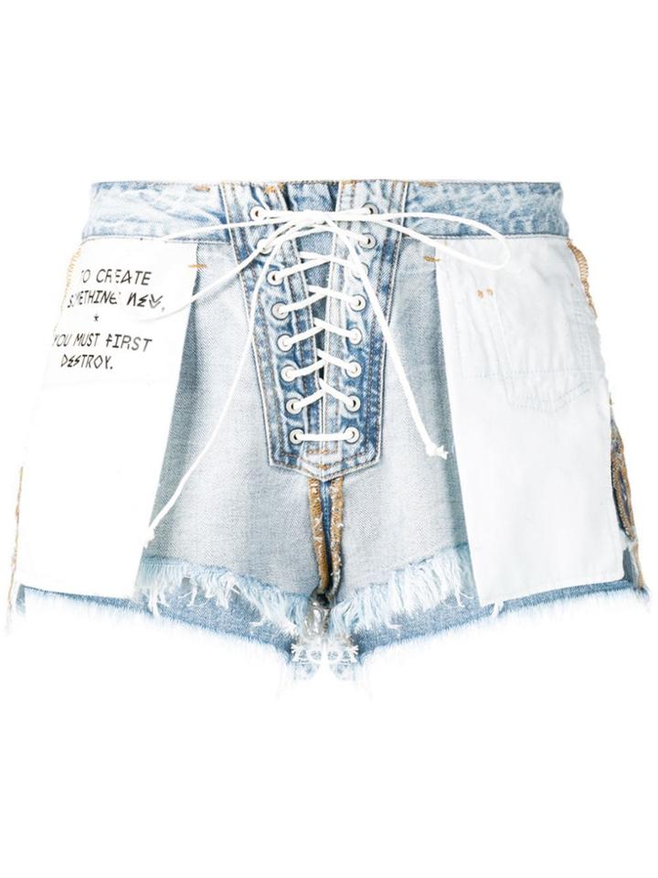 Unravel Project Reverse Lace-up Shorts - Blue